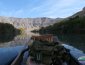 View of the distant canyon wall from a canoe on the Rio Grande.