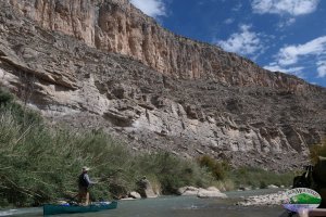Lower canyons, Rio Grande, poling a canoe
