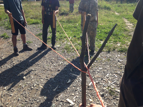 Primitive rope making with hand spinners this morning