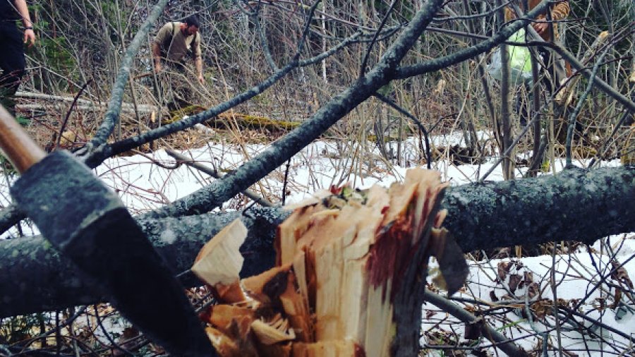 Learning the way of the axe while gathering firewood to cook with