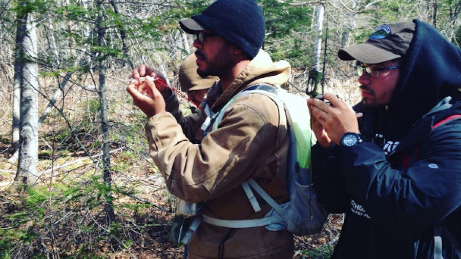 Taking bearings for a trail to add to the field school trail system