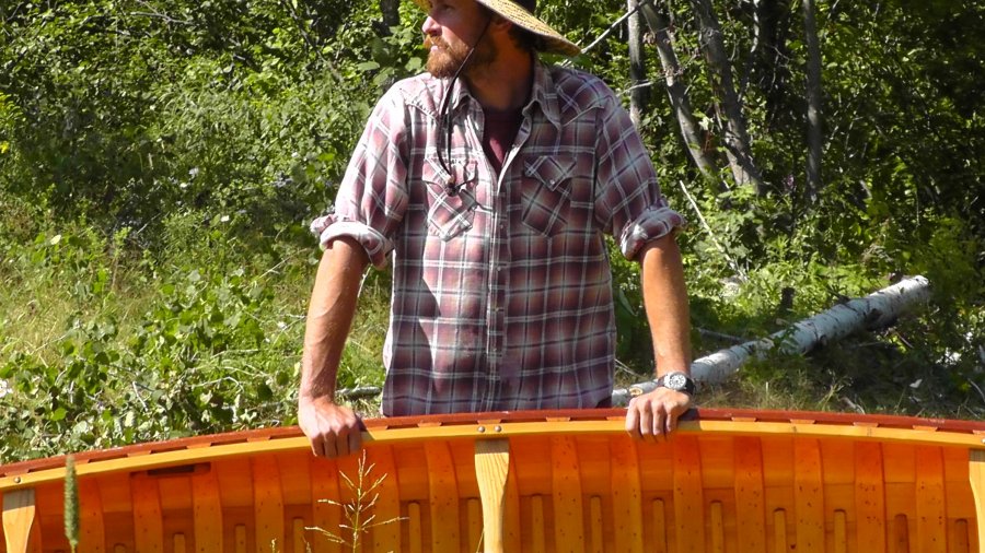 Paul Sveum With His Wooden Canoe