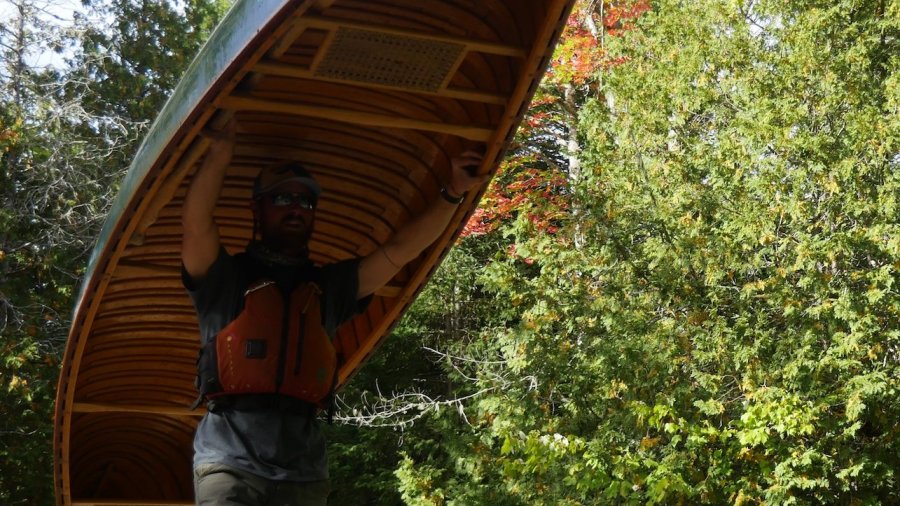 Carrying a wood canvas canoe