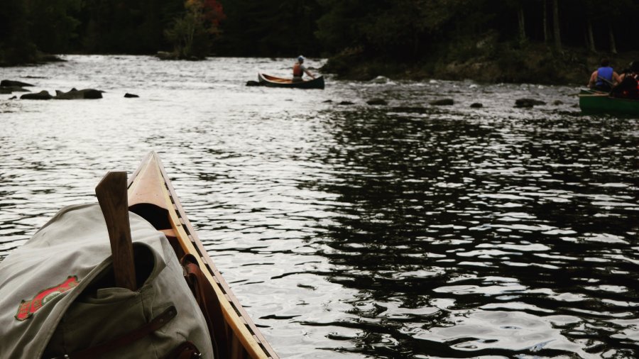 Wood Canvas Canoe Being Used Hard
