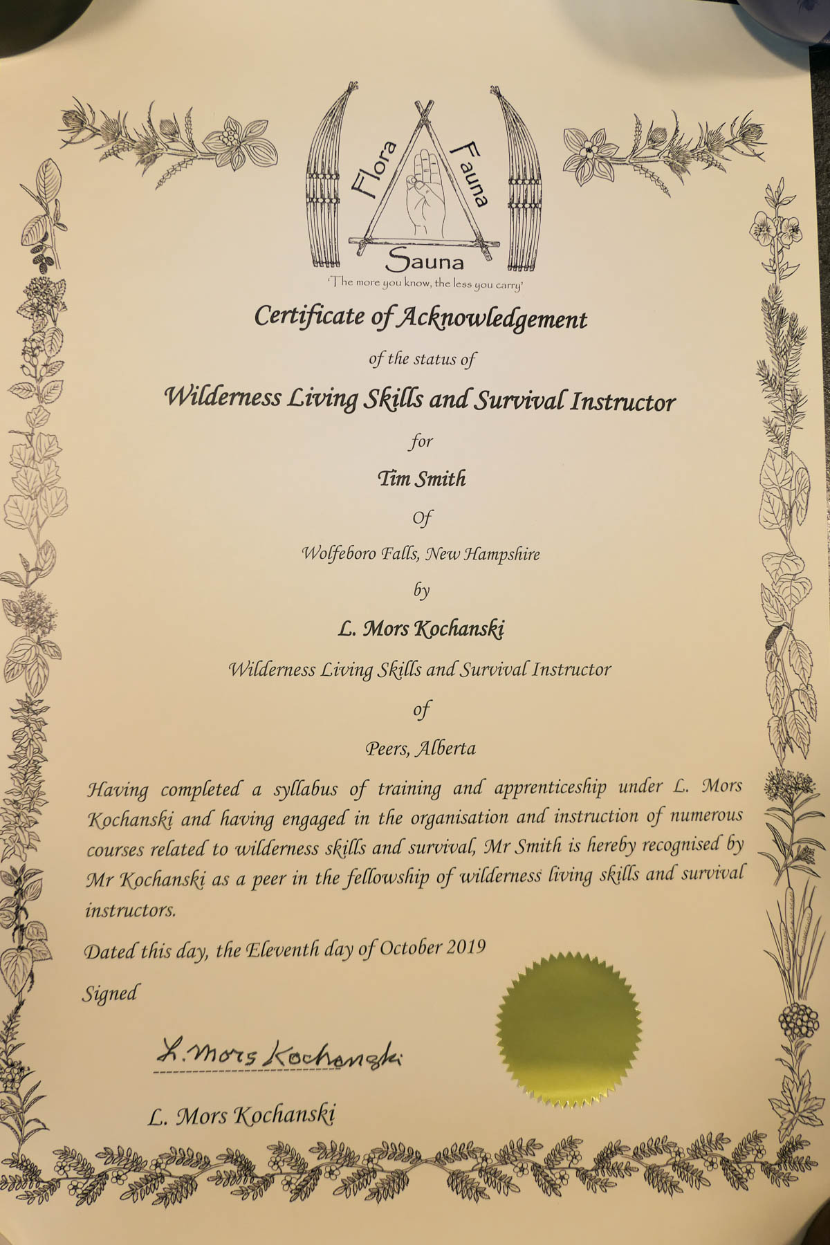 Mors Kochanski Certificate