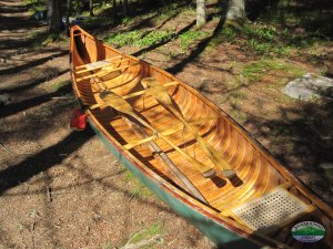 wood canvas canoe, ready to carry