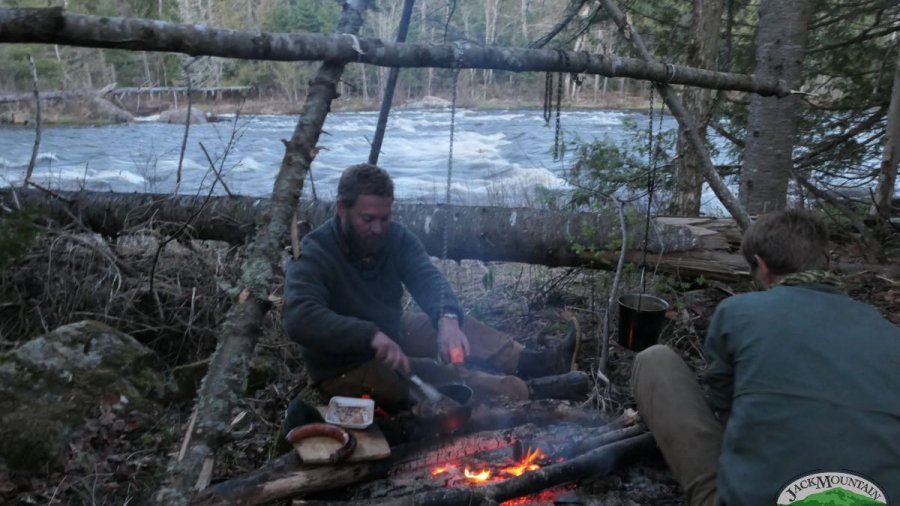small cook fire next to the rips