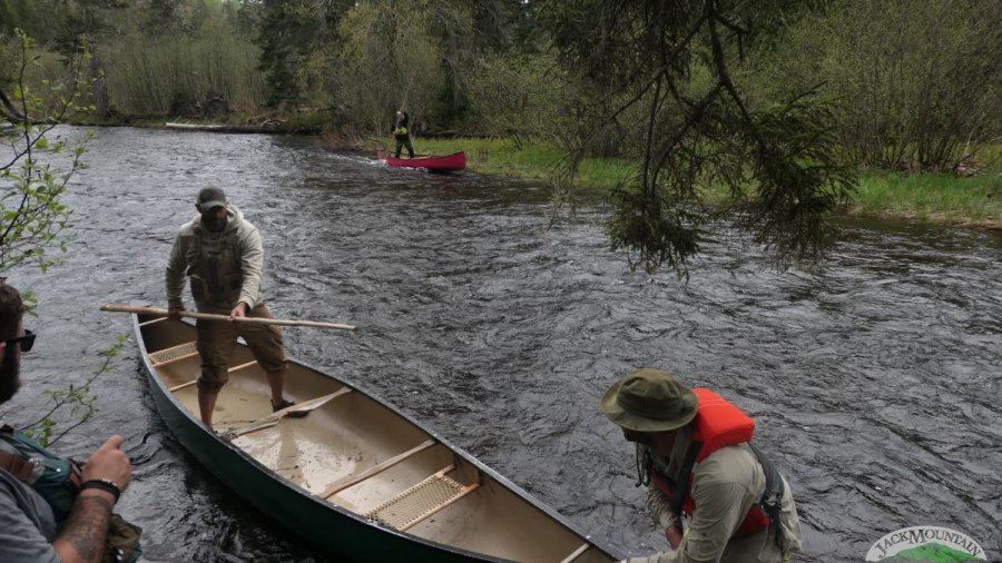 Poling practice on a remote stretch of river