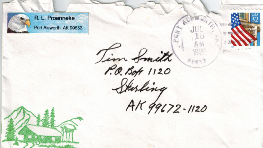 envelope of a letter from Dick Proenneke, from 1996