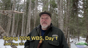 JMB Vlog episode 213 cover photo, Tim in the snowy woods