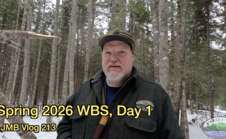JMB Vlog episode 213 cover photo, Tim in the snowy woods