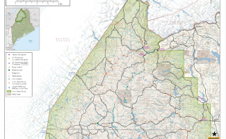 North Maine Woods map showing location of the Jack Mountain Bushcraft School
